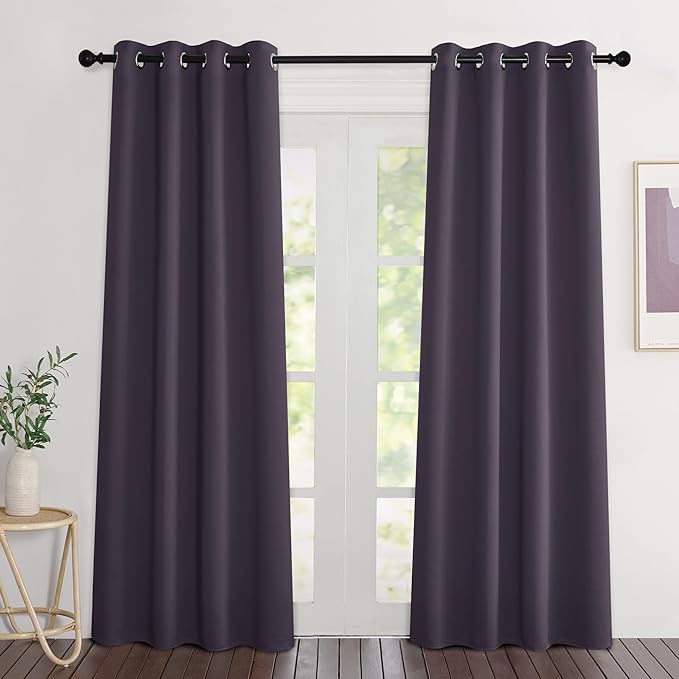 NICETOWN Greyish Purple Room Darkening Curtains 80 inch Length - Chic Grommet Thermal Insulated Blackout Window Treatments Sound Proof Drapes for Bedroom/Living Room (2 Panels, W46 x L80)