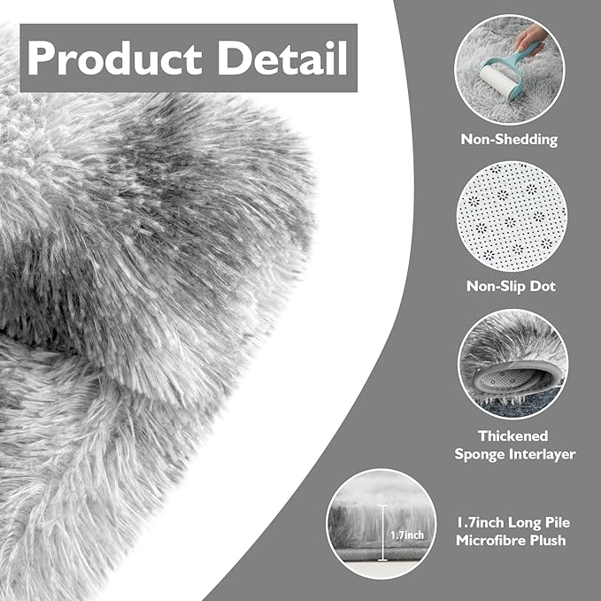 6x9 Fluffy Area Rug for Living Room,Shag Area Rugs for Bedroom,Soft Fuzzy Rug Non-Shedding Indoor Plush Carpet for Kids Bedroom Nursery Dorm Home Decor,Tie-Dyed Grey