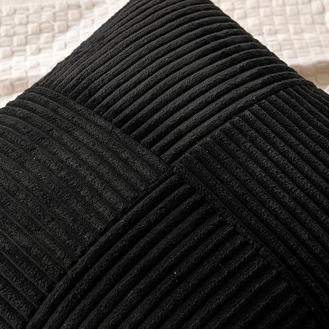 MIULEE Black Decorative Throw Pillow Covers 18x18 Inch for Couch Bed Sofa Pack of 2 Boho Farmhouse Throw Pillows Soft Cross Corduroy Patchwork Textured Cushion Cases