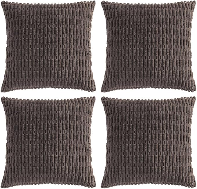 Fancy Homi 4 Packs Boho Dark Brown Decorative Throw Pillow Covers 20x20 Inch for Living Room Couch Bed Sofa, Rustic Modern Farmhouse Home Decor, Soft Plush Corduroy Square Cute Cushion Case 50x50 cm