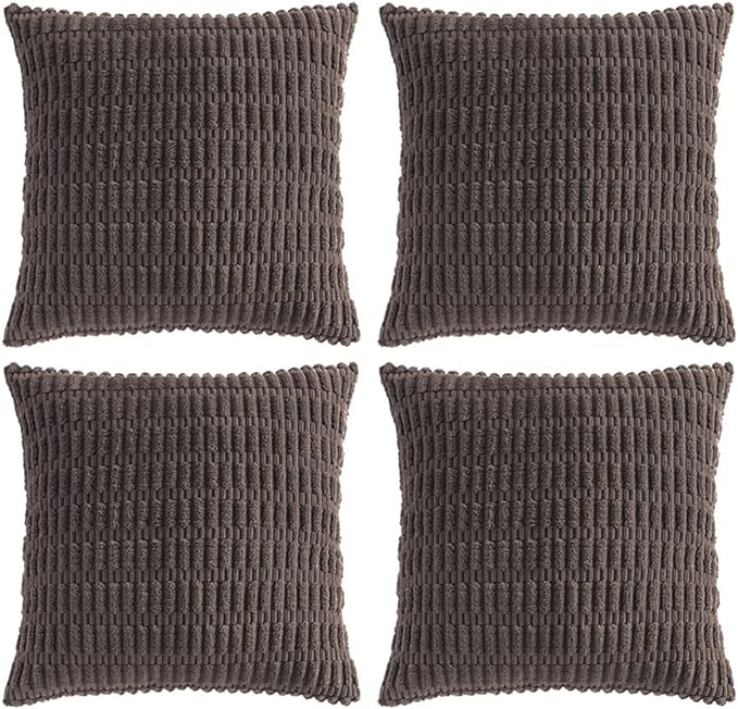 Fancy Homi 4 Packs Boho Dark Brown Decorative Throw Pillow Covers 26x26 Inch for Living Room Couch Bed Sofa, Rustic Modern Farmhouse Home Decor, Soft Plush Corduroy Cute Square Cushion Case 66x66 cm