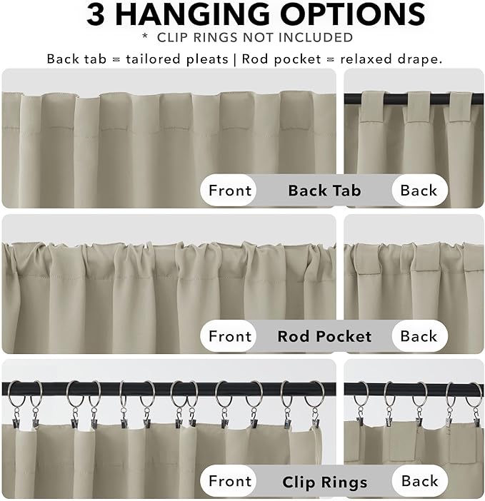 Deconovo Blackout Curtains, Thermal Insulated, W38 x L84 2 Panels, Back Tab, Machine Washable, Room-Darkening Drapes for Bedroom/Living Room Light Beige