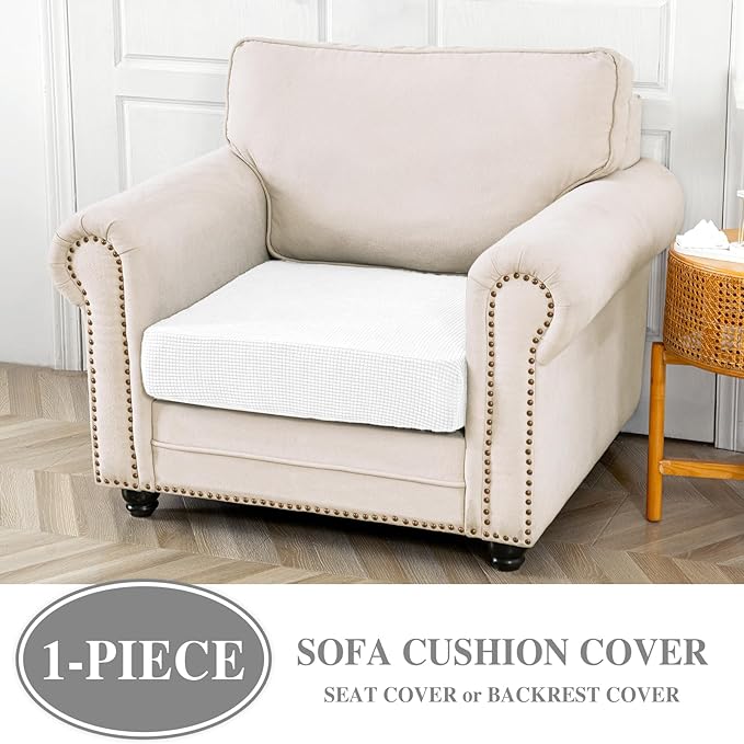 Couch Cushion Cover Seat Cushion Cover Stretch Armchair Cover Separate Sectional Sofa Slipcovers Furniture Protector(1 Piece for Seat or Sofa Backrest, White)