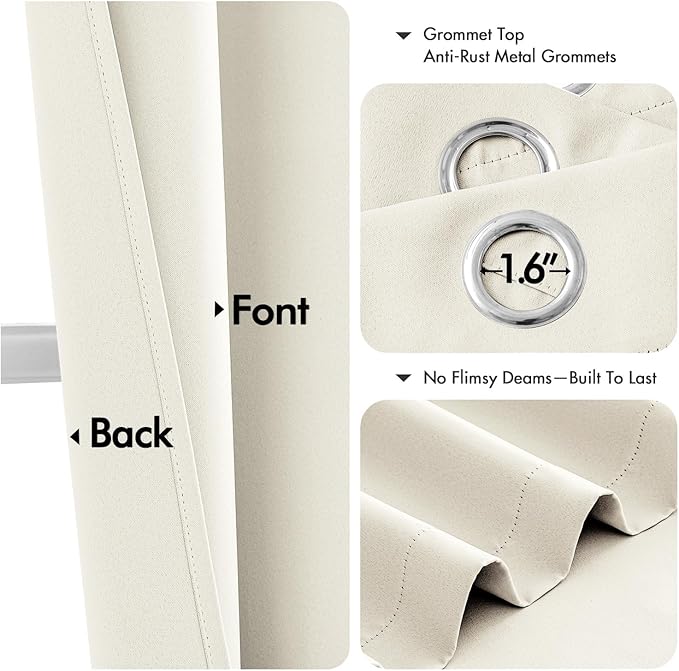 MIULEE Cream Blackout Curtains for Bedroom Living Room 54 Inches Long 2 Panels, Thermal Insulated Room Darkening Drapes Solid Grommet Noise Reduction Light Blocking Window Treatments 40x54 Inch