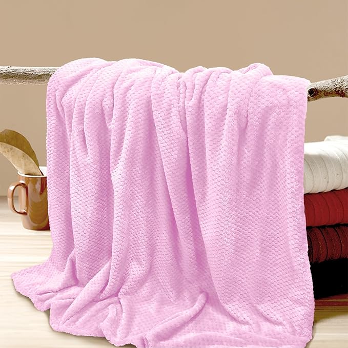 4 Pack Fleece Throw Blankets 50x60 Inches - Oeko-Tex Certified 100, 270 GSM Ultra Soft Plush for Bed, Couch and Cozy Gifts. 3D Waffle Texture, No Shedding No Pilling All Season (Pink)