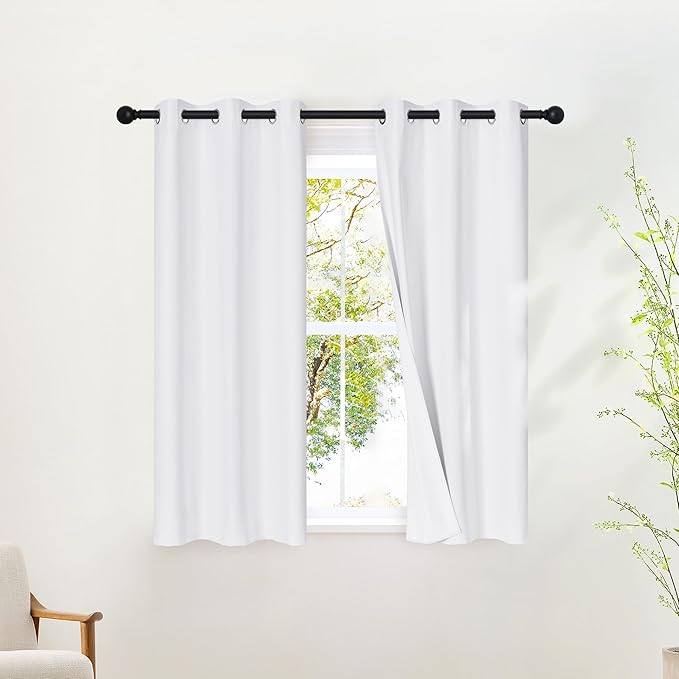 NICETOWN White Full Blackout Bathroom Curtains 50 inches Long, Grommet Thermal Window Treatment 100% Blackout Curtains for Kitchen/Bedroom, 2 Panels, W34 x L50