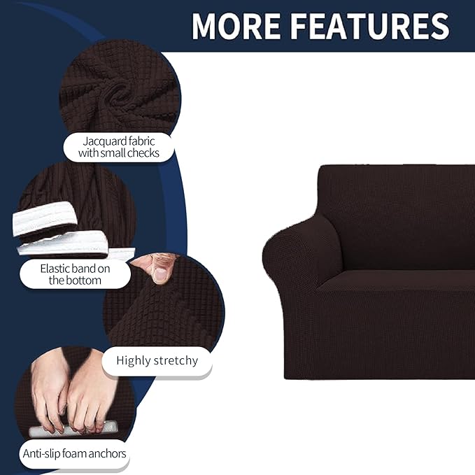Cupuamon 2026 New Stretch Oversized Sofa Slipcovers Couch Sofa Cover for 4 Seater Furniture Protector Covers with Elastic Bottom Jacquard Fabric Small Checks for Pets, Kids - Chocolate