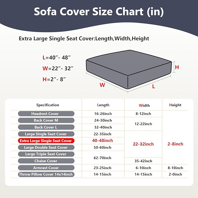 Couch Cushion Covers for Sofa Couch Covers Wear-Resistant Universal Sofa Cover Washable Stretch for Sectional Slipcovers (Texture-Gray Blue,Extra Large Single Seat Cover)