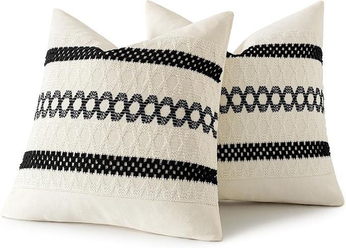 MIULEE Set of 2 Black Boho Decorative Pillow Covers 20x20 Inch Farmhouse Rustic Couch Throw Pillows Modern Spring Cotton Cushion Covers Retro Cute Macrame Woven Home Decor for Bed Sofa Chair
