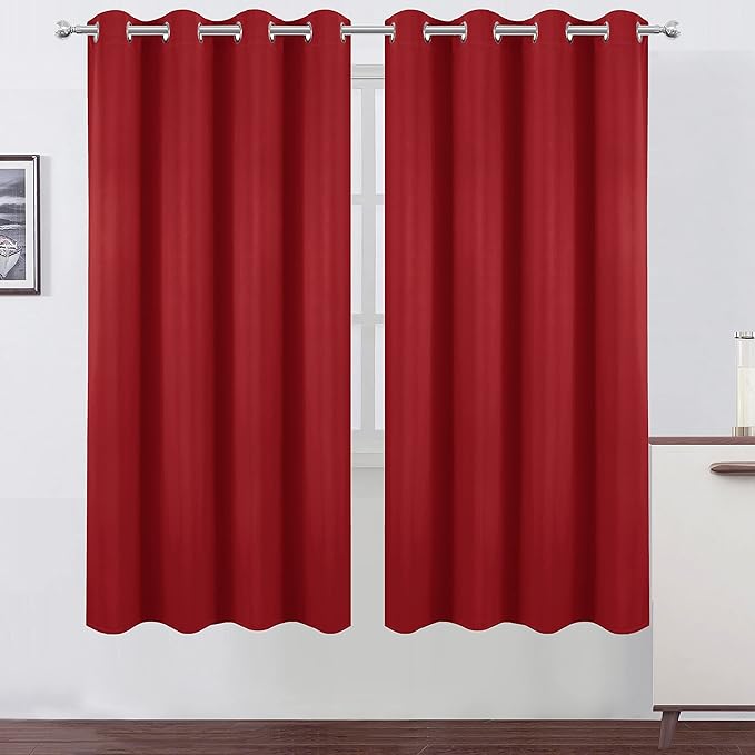 LEMOMO Red Blackout Curtains/52 x 72 Inch/Set of 2 Panels Room Darkening Curtains for Bedroom