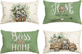 AVOIN colorlife Bless Our Home Farmhouse Eucalyptus Leaves Throw Pillow Covers, 12 x 20 Inch Green Truck Cushion Case Decorations Set of 4