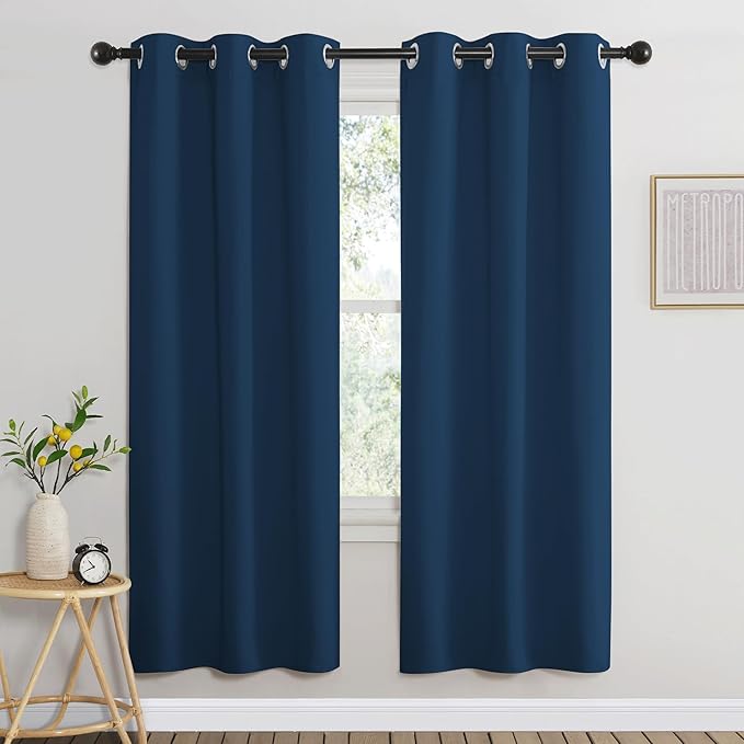 NICETOWN Blackout Window Curtains 72 inches Long, Thermal Insulated Grommet Room Darkening Window Treatments for Bedroom/Living Room, Moroccan Blue, Set of 2, W37 x L72