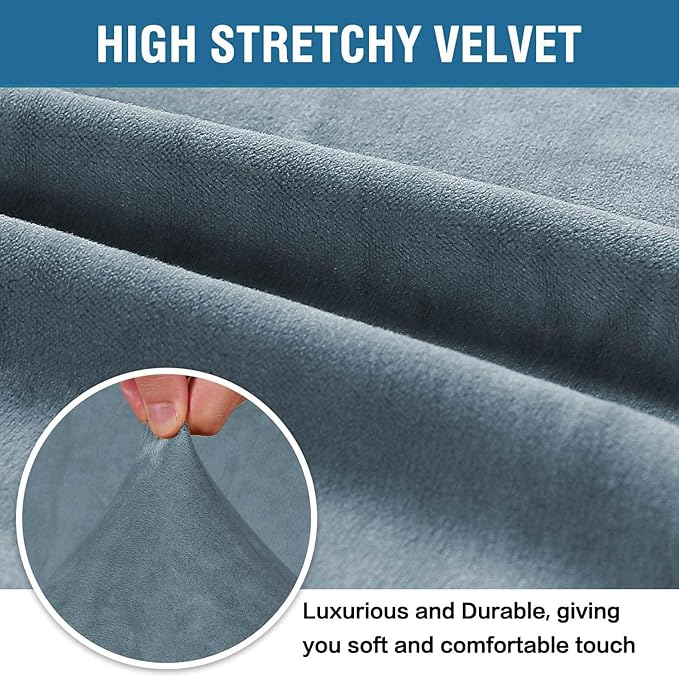 H.VERSAILTEX Stretch Velvet Armchair Cover Couch Covers 1 Cushion Chair Slipcover for Living Room Furniture Cover Crafted from Thick Comfy Rich Velour (Chair 31"-49", Stone Blue)