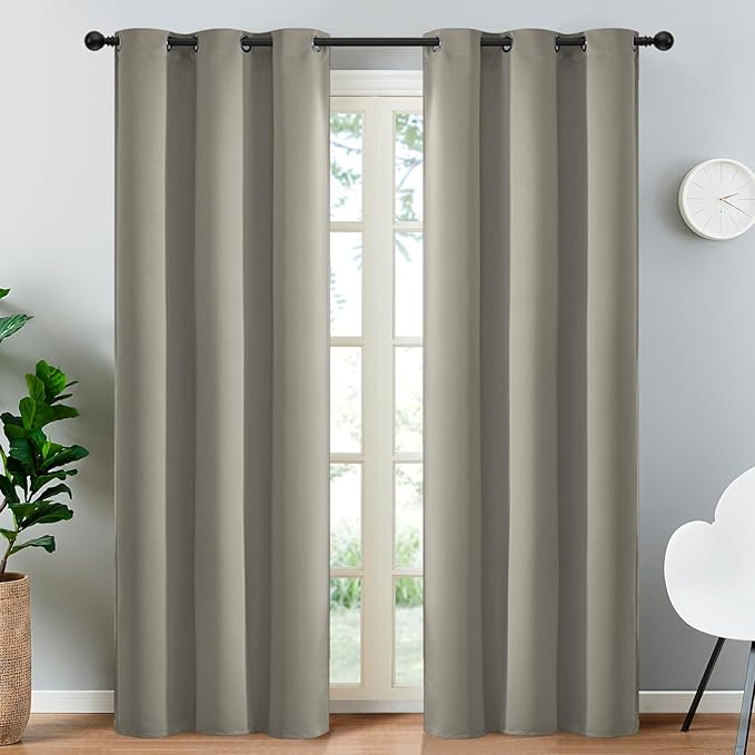 Yakamok Premium Room Darkening Thermal Insulated Curtains for Bedroom/Living Room - Classic Grommet Top (2 Panels, Taupe, 38 Inch by 84 Inch)