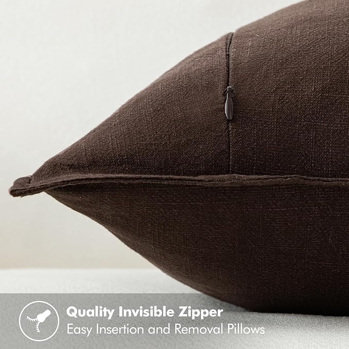 MIULEE Decorative Linen Euro Sham Pillow Covers 28x28 Inch Dark Brown Boho Farmhouse Neutral Winter Couch Throw Pillows for Bed Pack of 2 Accent Modern Pillowcase Sofa Livingroom Home Decor