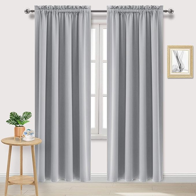 DWCN Silver Grey Blackout Curtains for Bedroom, Thermal Insulated Energy Saving Room Darkening Curtains for Living Room (W60 x L84 inch, Set of 2 Panels, Top of Rod Pocket)
