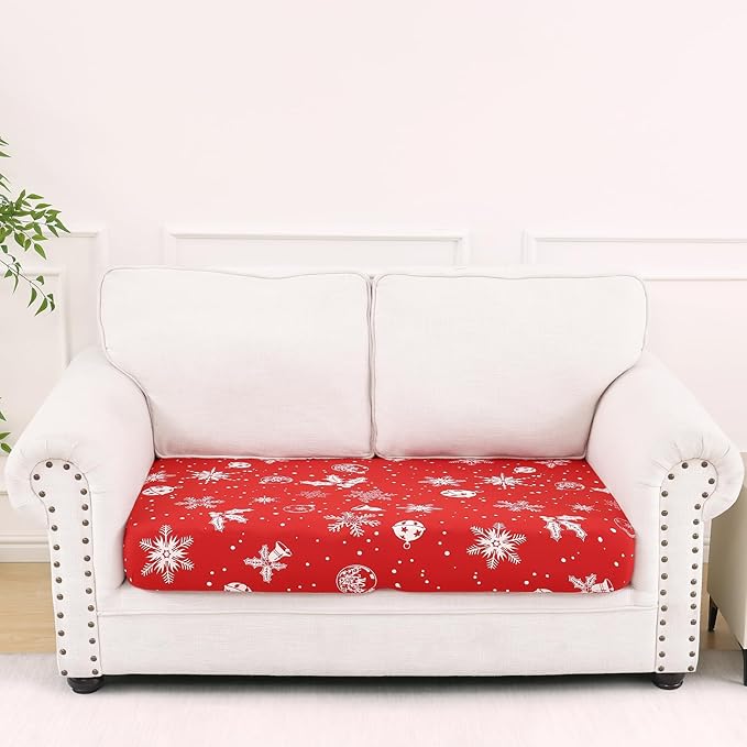 Smiry Printed Couch Cushion Covers, Stretch Soft Couch Covers for Sofa, Washable Non-Slip Sofa Slipcover Furniture Protector for Indoor and Outdoor (Medium,Red)