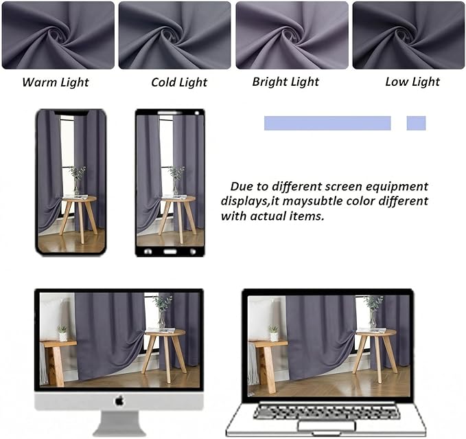 Simplebrand Ava Greyish Purple Short 36 Inches Blackout Curtain 2 Panels Set, Half Window Rod Pocket Privacy Curtain Tiers for Kitchen, Curtains Blackout for Bathroom Shades, W40 x L36 Inch