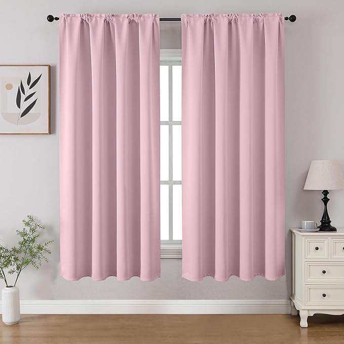 CUCRAF Light Pink Blackout Curtains 54 inch Length 2 Panels Set, Rod Pocket Room Darkening Drapes for Bedroom Living Room, Insulated Thermal Light Blocking Window Curtain (W52 x L54 Inch)