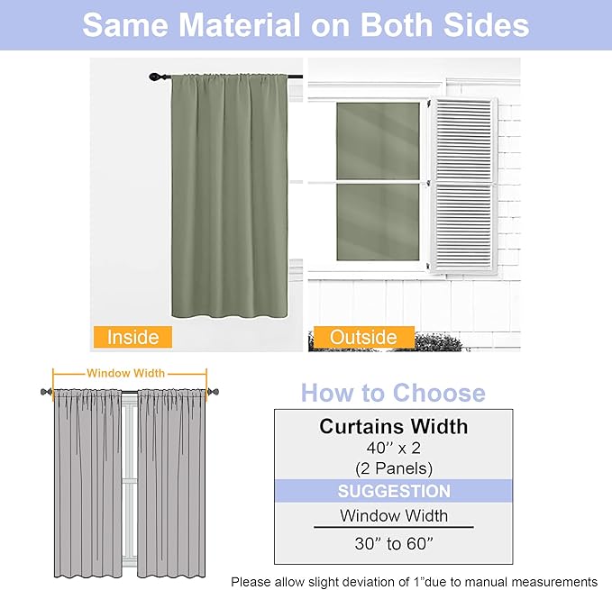 Simplebrand Ava Sage Green Short Blackout Curtains for Bedroom 54 Inches Long 2 Panels Set, Solid Thermal Insulated, Energy Saving Window Treatment Curtains Blackout Drapes, W40 x L54 Inch, Sage Green