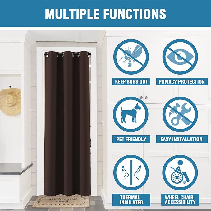 H.VERSAILTEX Doorway Curtain Blackout Closet Door Curtain Room Divider Window Treatment Curtain for Bedroom Thermal Insulated Privacy Drape Soundproof Grommet, 42 x 80 inches, 1 Panel, Chocolate Brown