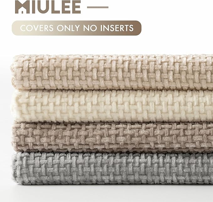 MIULEE Pack of 4 Couch Throw Pillow Covers 18x18 Inch Neutral Beige/Brown Soft Decorative Chenille Pillow Covers Farmhouse Accent Cushion Covers for Boho Spring Home Decor Sofa Bedroom Living Room