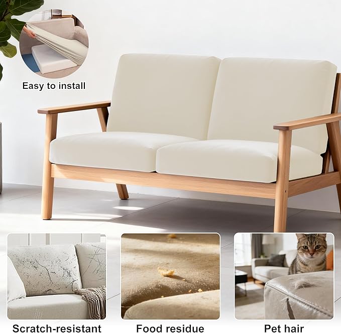 4Pcs Patio Stretch Cushion Covers,Outdoor Sofa Replacement Cover Slipcovers for Patio Furniture Cushion Covers, Washable Reusable Furniture Protector