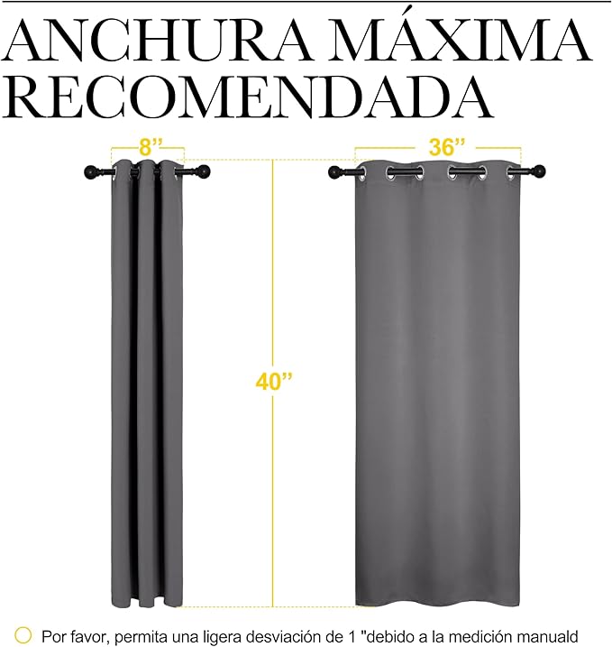 NICETOWN Grey Blackout Cafe Curtain Panels for Bedroom, Thermal Insulated Grommet Top Blackout Draperies and Drapes for Basement (2 Panels, W42 x L40-inch, Grey)
