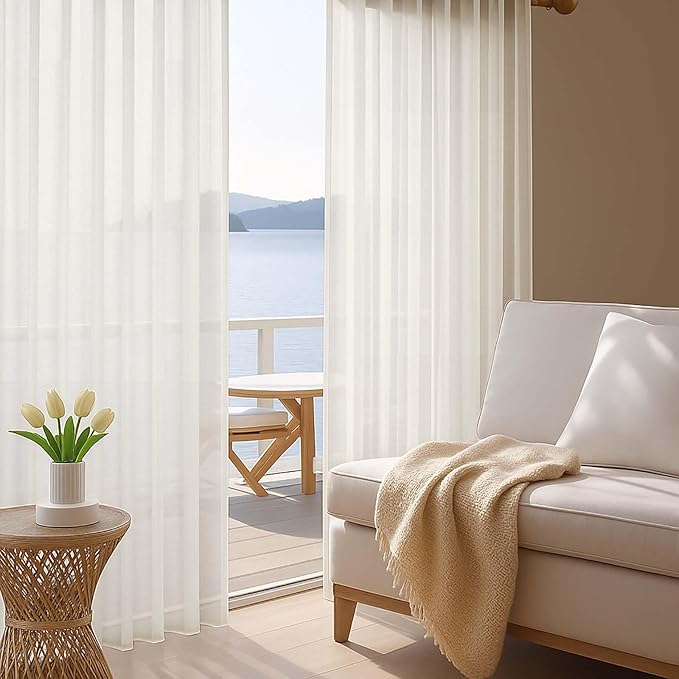 OWENIE Ivory Sheer Curtains 120 Inches Long 2 Panels Set, Airy Lightweight Sheer Ivory Curtain for Living Room Bedroom, Farmhouse Voile Filmy Rod Pocket Curtains Drapes, 2 Pcs, Each 59" Wx120 L Inch