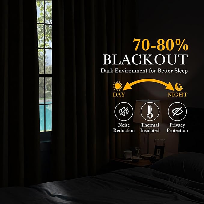 PONY DANCE Blackout Curtains Thermal Insulated Window Treatment Panels Room Darkening Shade Drapes for Living Room Back Tab/Rod Pocket Bedroom Draperies, 42 x 84 Inch, Biscotti Beige, 2 Panels