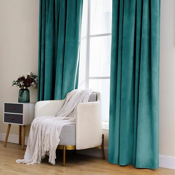 MIULEE Teal Velvet Curtains 90 inches 2 Panels - Luxury Blackout Curtains for Bedroom Living Room Thermal Insulated Super Soft Window Drapes Rod Pocket & Back Tab, W 52 x L 90 inch