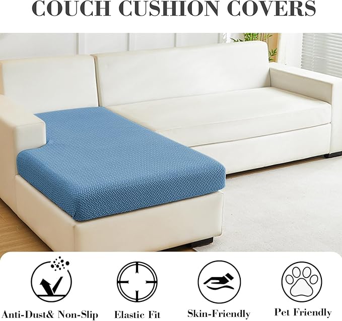 Sofa Covers Couch Covers for Sofa Pet Friendly Couch Cushion Covers Universal Sofa Covers Washable Stretch Slipcovers for Sectional Sofa (Texture Blue,Chaise Cover)