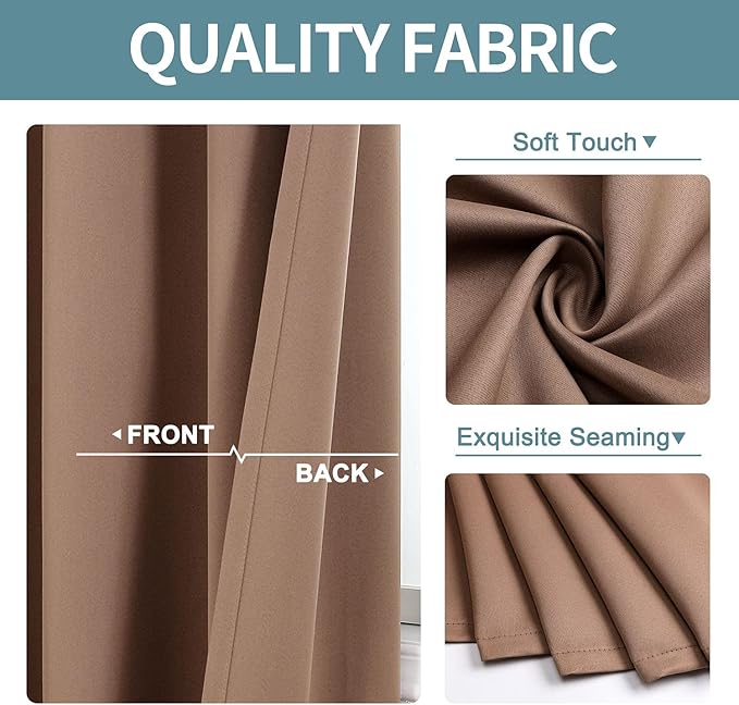 ChrisDowa Blackout Curtains 70 inches Wide for Bedroom - 2 Panels Set Extra Wide Grommet Thermal Insulated Room Darkening Curtains for Living Room (Cappuccino, 70 x 63 Inch)