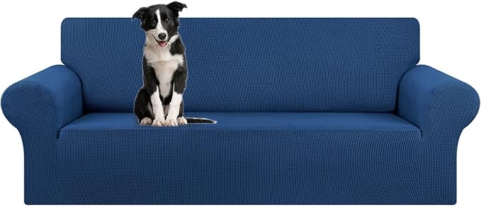 KEKUOU Stretch Oversized Sofa Slipcover 1 Piece Couch Sofa Cover (94"-110") Furniture Protector 4 Seater Sofa with Elastic Bottom for Kids,Pet.Jacquard Checked Pattern Fabric(X Large,Classic Blue)
