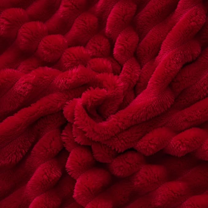 Red Fleece Throw Blanket 60”×80” for Couch Sofa Bed,Super Soft Cozy Plush Microfiber Flannel Blanket with Stripes Design Lightweight for Adults,Woman,Girls