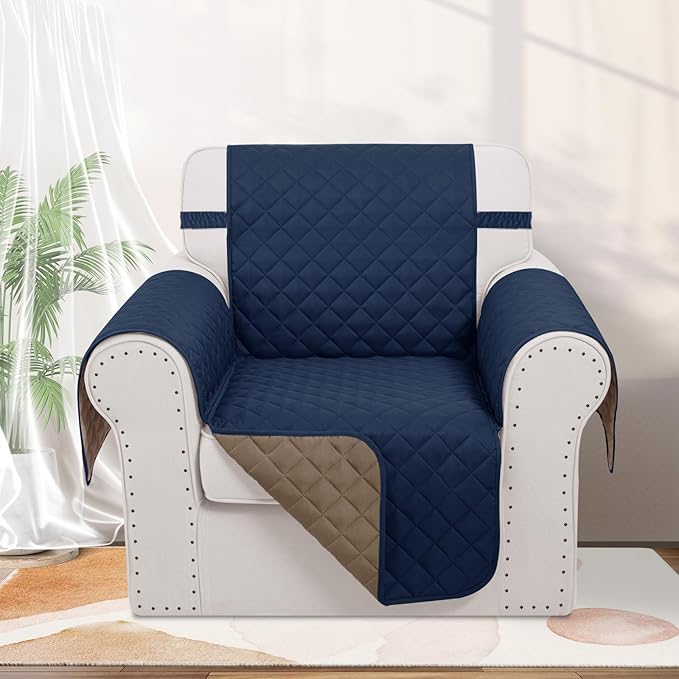Recliner Chair Covers Reversible Sofa Cover Couch Cover for Pets Lazy Boy Furniture Protector(23''Chair,Navy/Camel)
