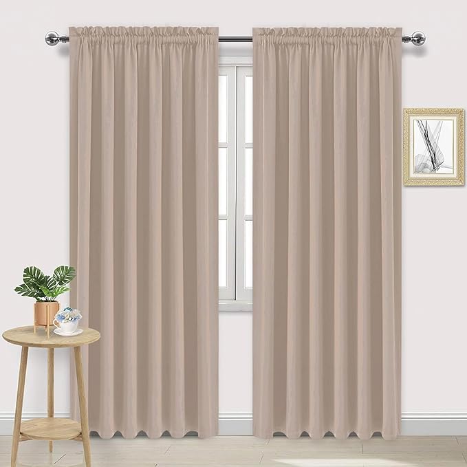 DWCN Blackout Curtains for Living Room Thermal Insulated, Energy Saving & Noise Reducing Bedroom Curtains, Camel, W 70x L 84 Inch, Set of 2 Rod Pocket Curtain Panels