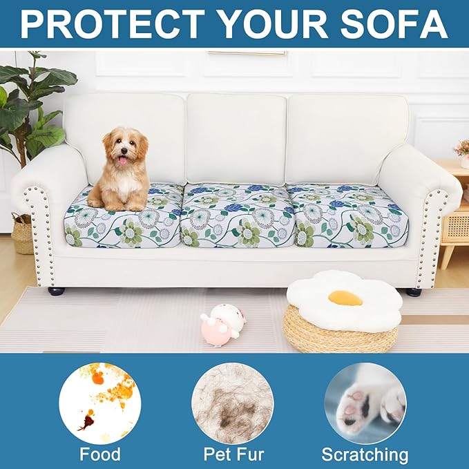 Smiry Printed Couch Cushion Covers, Stretch Soft Couch Covers for Sofa, Washable Non-Slip Sofa Slipcover Furniture Protector for Indoor and Outdoor (3 Pack, Light Green)