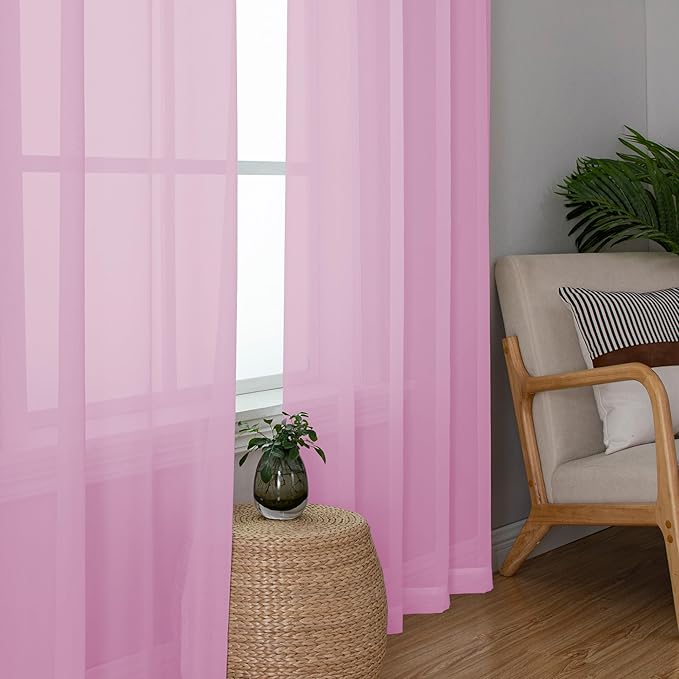 Chyhomenyc Pink Sheer Curtains 96 inches Long 2 Panels, Light Filtering Soft Airy Solid Elegant Voile Window Treatment Drapes for Bedroom Living Room Wedding Party Decor, 42 Wx96 L, 8FT L
