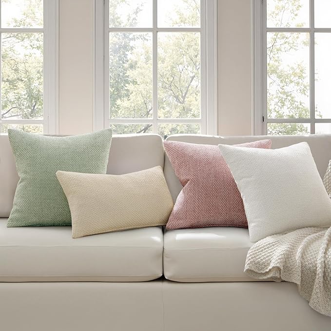 MIULEE Pack of 2 Lumbar Couch Throw Pillow Covers 20x12 Inch Neutral Cream Modern Boho Accent Decorative Pillow Covers Soft Chenille Farmhouse Cushion Covers for Home Decor Bed Sofa Living Room