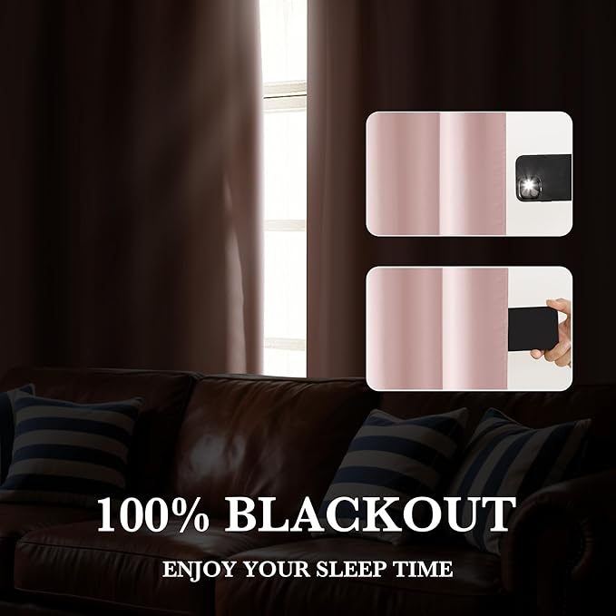 RYB HOME Bedroom Blackout Curtains 84 inches Long, 100% Blackout Thermal Insulated Noise Reducing Curtains for Living Room Nursury, 42 inches Wide by 84 inches Long, Baby Pink
