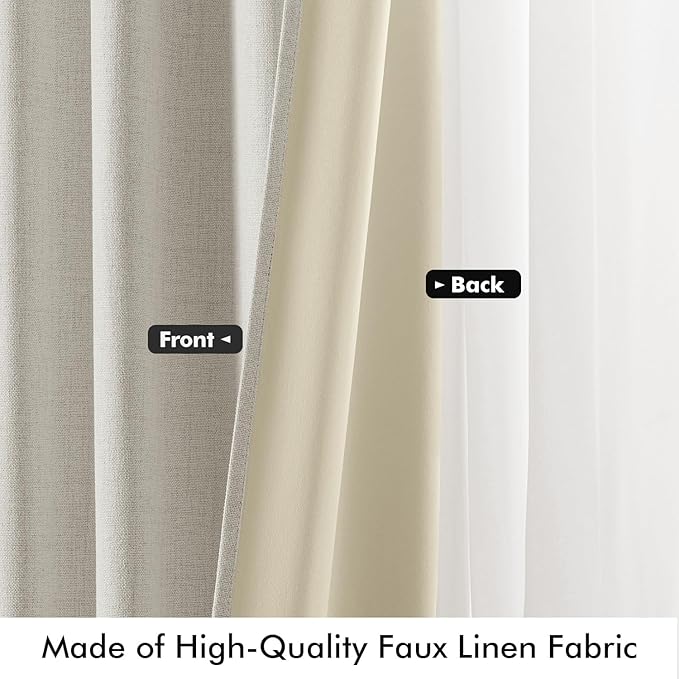 MIULEE 100% Blackout Linen Curtains for Bedroom, Light Cream Solid Luxury Decor Thermal Insulation Room Darkening Drapes for Living Room Nursery Back Tab Rod Pocket 42 x 96 Inches, 2 Panels