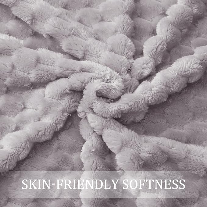 Exclusivo Mezcla Fleece Twin Blanket for Bed, Extra Large Fuzzy Light Grey Bed Blankets, Soft Cozy Plush Sofa Throws for All Seasons, 90x66 Inches