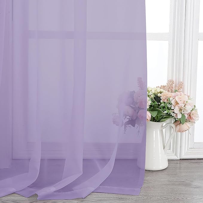 Chyhomenyc Lilac Sheer Curtains 96 inches Long 2 Panels, Light Filtering Soft Airy Solid Elegant Voile Window Treatment Drapes for Bedroom Living Room Wedding Party Decor, 42 Wx96 L, 8FT L