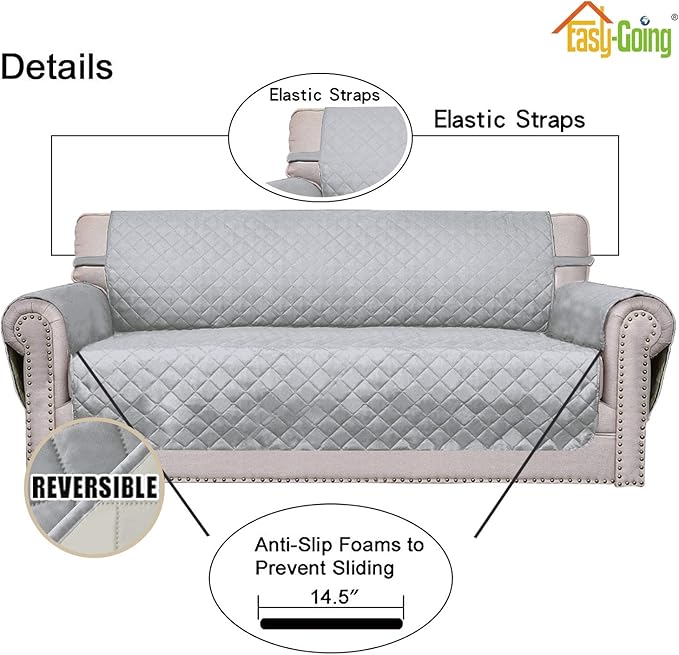 Easy-Going Reversible Oversized Couch Cover for 3 Cushion Couch Sofa Cover for Dogs Water Resistant Furniture Protector Cover with Foam Sticks for Pet (Oversized Sofa, Light Gray/Ivory)
