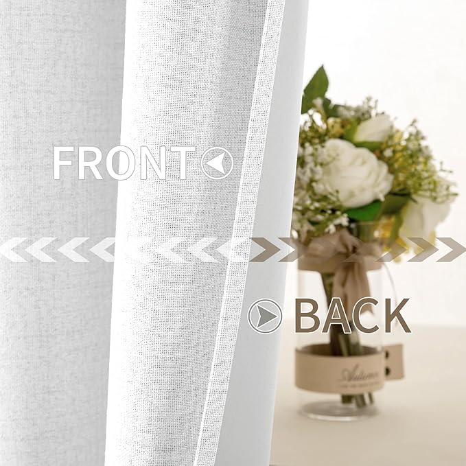 MIULEE Linen Textured Curtains for Bedroom Solid 100% Blackout Thermal Insulated Bright White Grommet Room Darkening Curtains & Drapes Luxury Decor for Living Room Nursery 52 x 54 Inch (2 Panels)