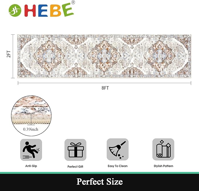HEBE Hallway Runner Rug 2'x8' Washable Vintage Distressed Area Rugs Non Slip Laundry Rug Runner Boho Floor Carpet Runners for Hallways Entryway Laundry Room Kitchen Bathroom