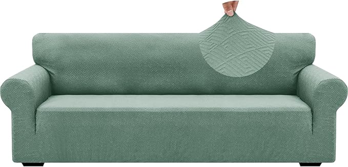 ZNSAYOTX 1 Piece Jacquard Couch Covers for 3 Cushion Couch High Stretch Sofa Cover for Pets Dogs Anti Slip Extra Large Sofa Slipcovers Furniture Protector (X-Large,New Pattern Pea Green)