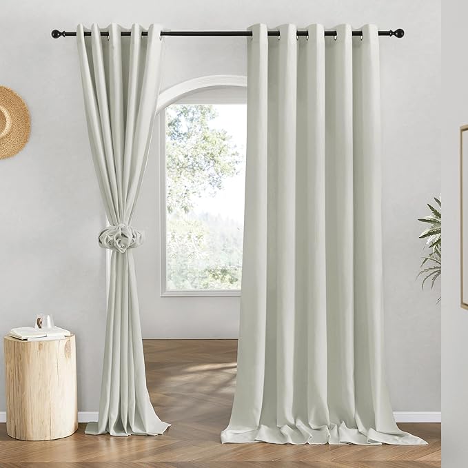 NICETOWN Flax Gray Linen Curtains for Room Divider, Grommet Top Thick Flax Semi Sheer Vertical Drapes Privacy Assured with Light Filtering for Sliding Glass Door, W68 x L96, 2 Pieces