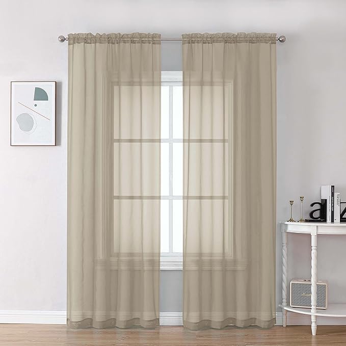 Chyhomenyc Taupe Sheer Curtains 78 Inches Long 2 Panels Set for Living Room, Light Filtering Voile Lightweight Bedroom Curtains, Rod Pocket Solid Window Treatment Drapes, Each 42W x 78L